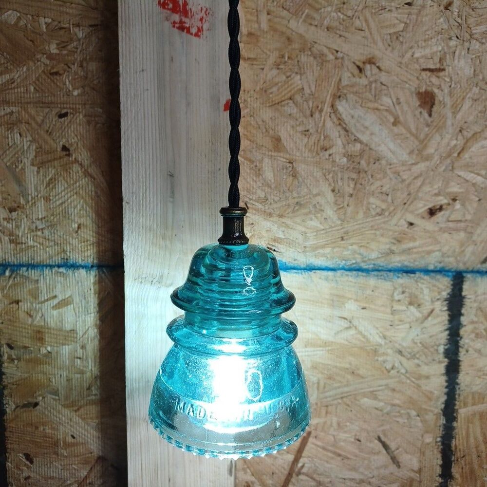 1900's Glass Insulator Pendant Light Industrial Railroad Hanging Lamp Steampunk